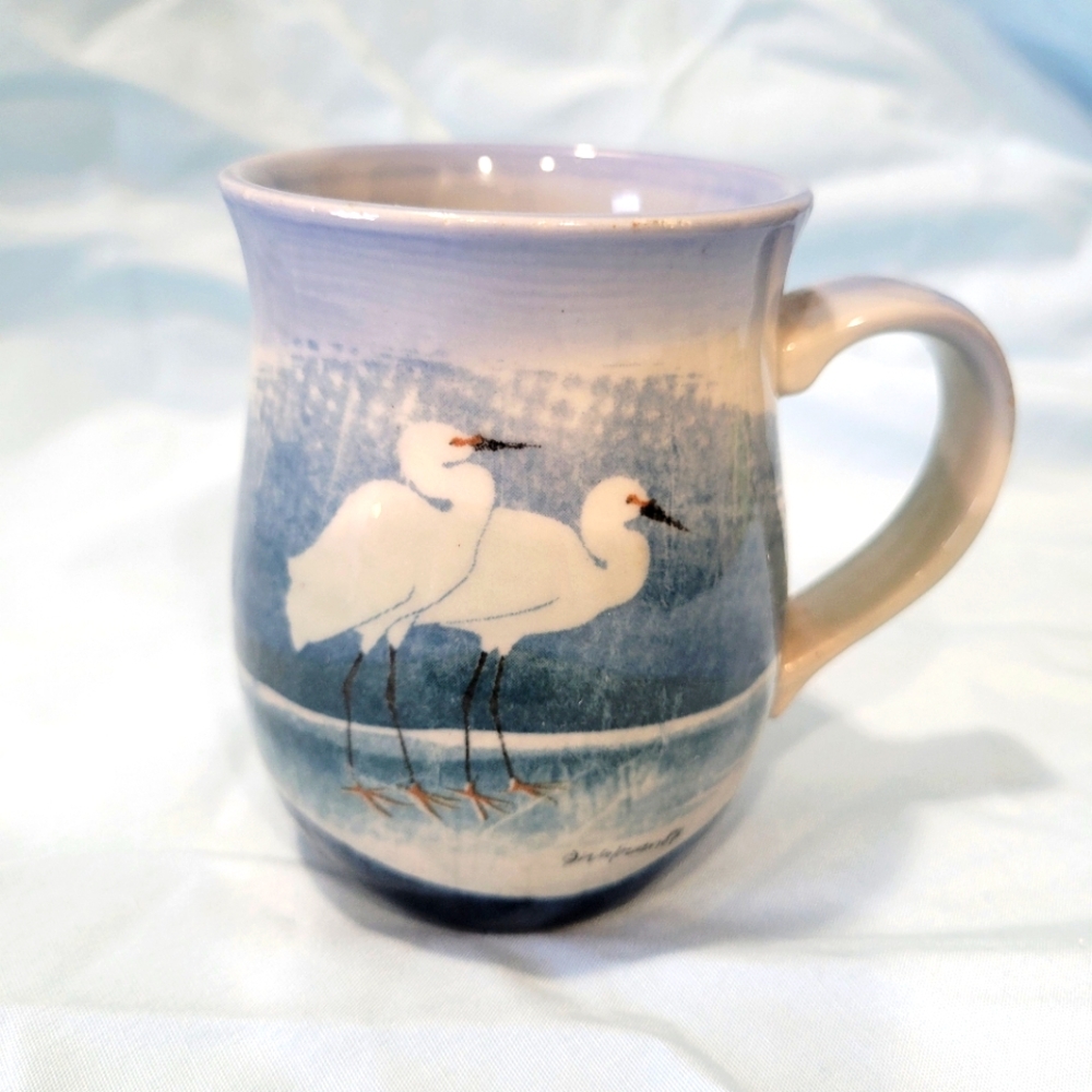 White Crane Seagull Birds Beach Ocean Pair Of Waterfowl Design Pottery Mug